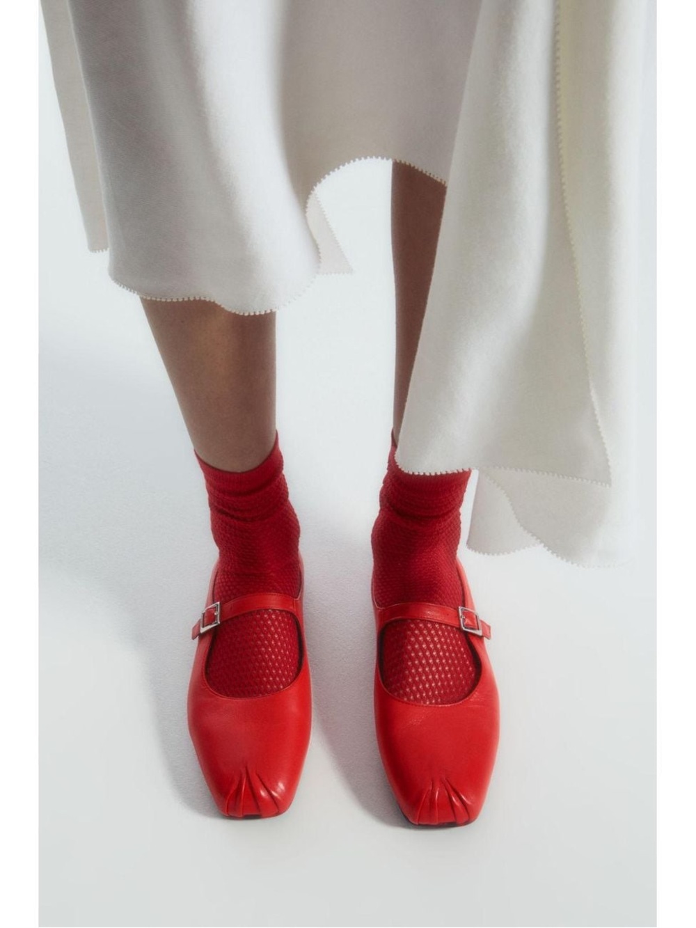 COS Red Leather Mary Jane Flats with Buckle Strap